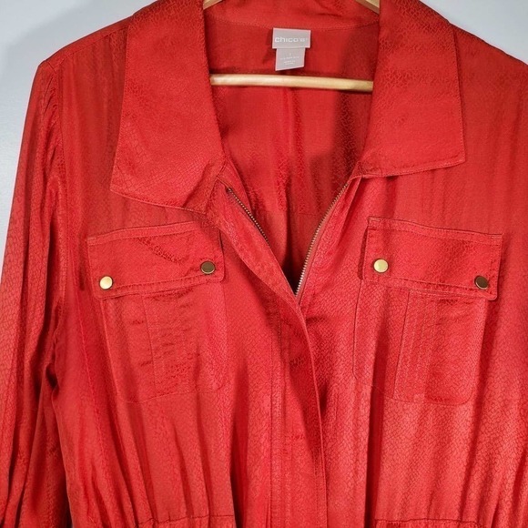 Chico's Snakeskin Print Tie Waist Tunic Red Orange Size 1 / Medium - Picture 3 of 12